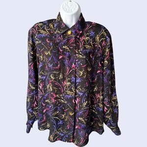 Maggie Lawrence Vintage Abstract Baroque Blouse - Black Gold Floral 90s Classic